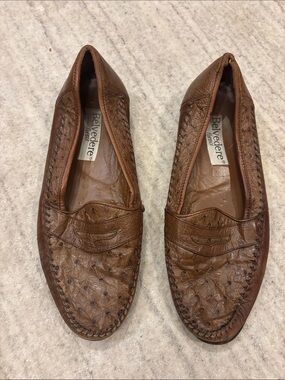 Belvedere Brown Ostrich-Texture Penny Loafers